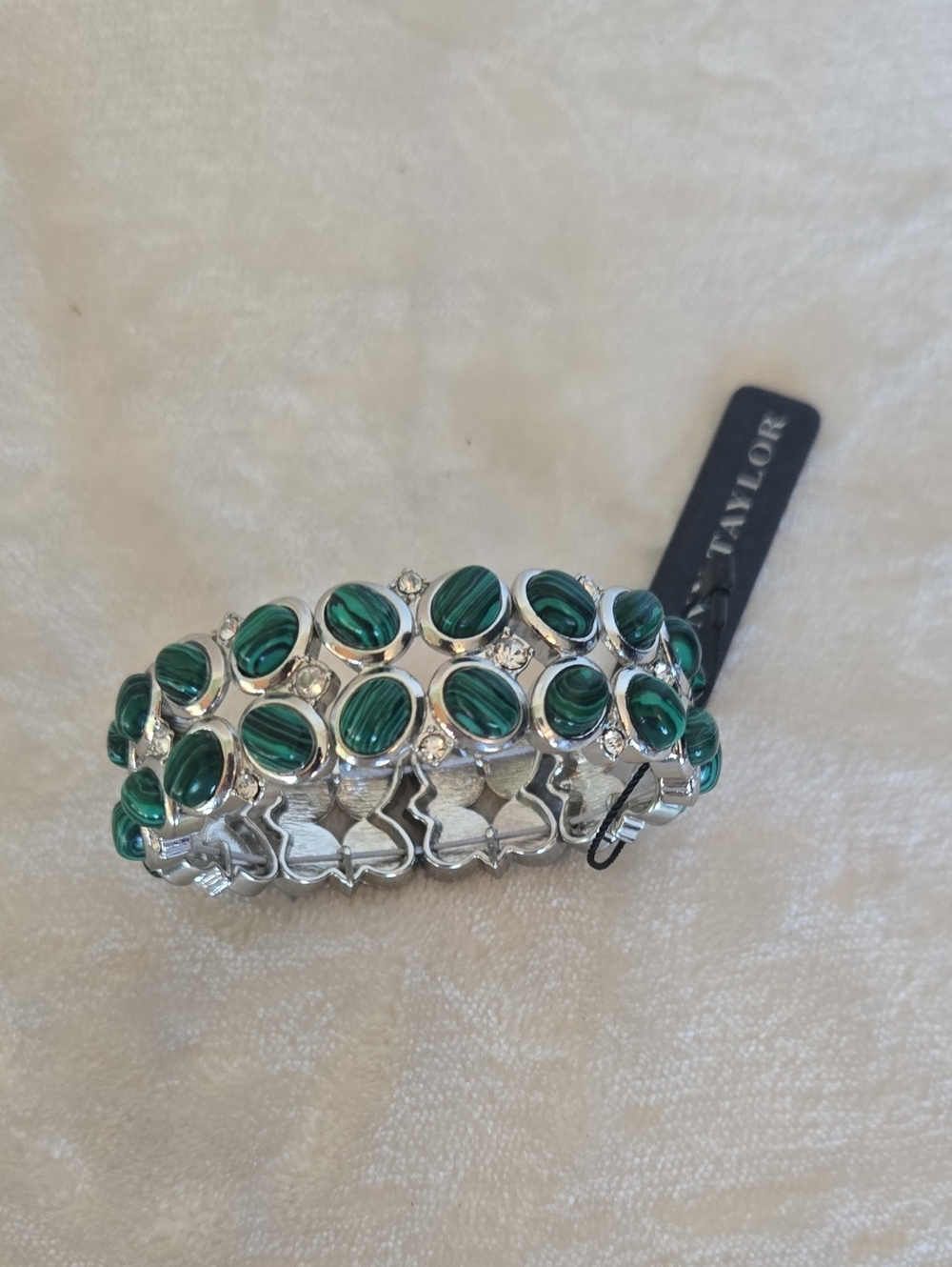 Ann Taylor Silver-Tone Bracelet with Green Malachite-Style Discs